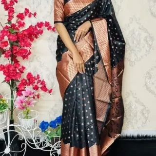 Black & Salmon Run Premium Katan Saree কাতান শাড়ি