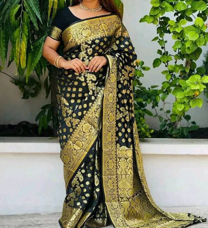 Benaroshi Black Katan Saree বেনারসি কাতান শাড়ি
