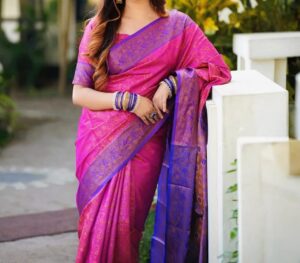 প্রিমিয়াম কাঞ্চিপুরম কাতান শাড়ি ব্লাউজ পিস সহ