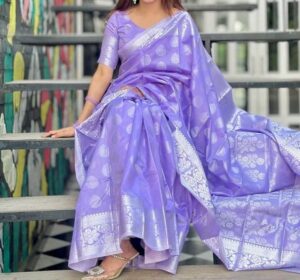 ব্লাউজ পিস সহ কাতান শাড়ি T4